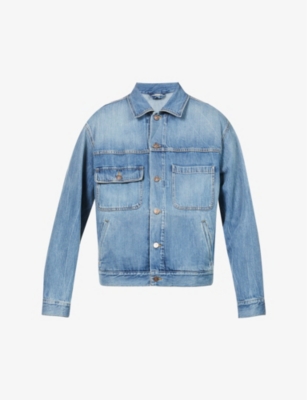 Graphic-embroidered faded-wash denim jacket(9273910)