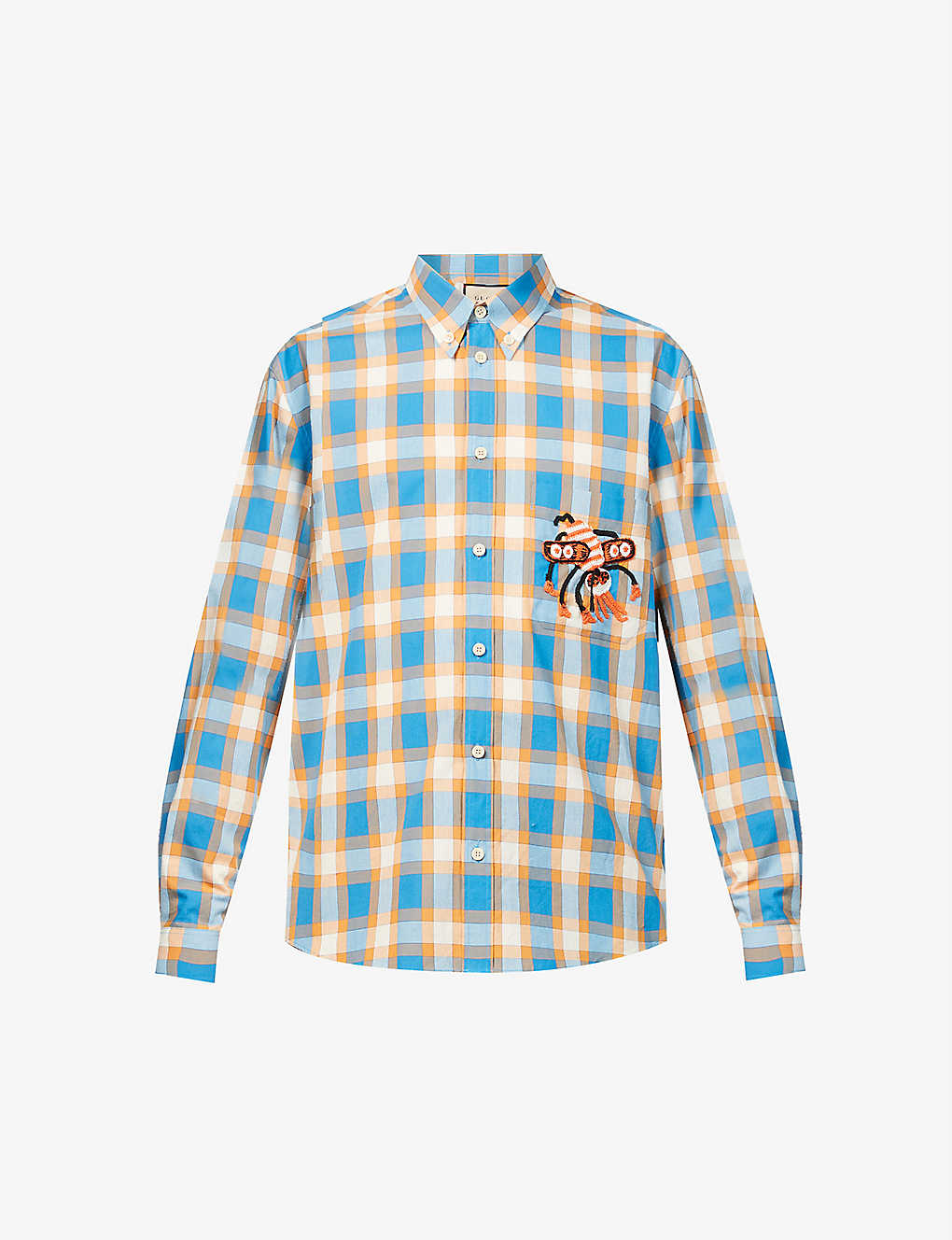 Embroidered check-print cotton shirt(9304962)