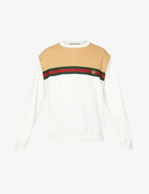 Striped-panel relaxed-fit cotton-jersey sweatshirt(9314429)