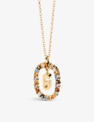 PDPAOLA: Initial G 18ct yellow gold-plated sterling-silver and semi-precious stones pendant necklace