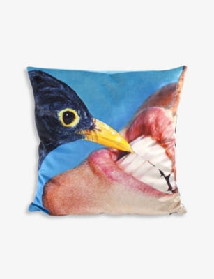 SELETTI: Crow graphic-print woven cushion cover 50cm x 50cm