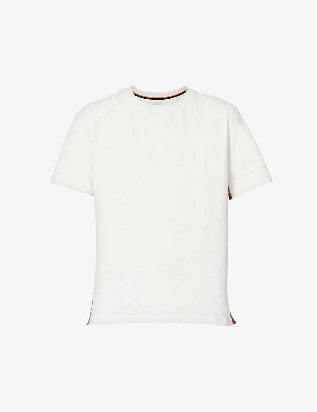 Striped-trim crewneck organic-cotton jersey T-shirt(9236787)