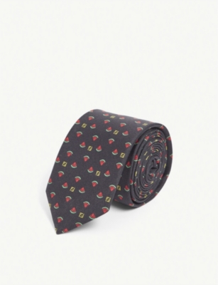 Watermelon-print brand-pattern slim-blade silk tie(9321055)
