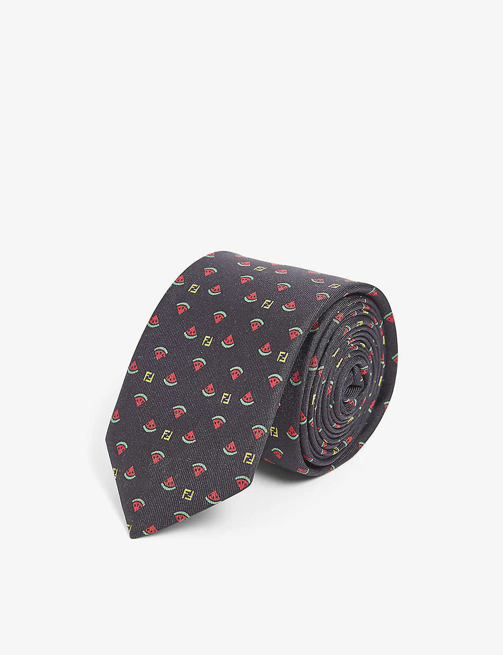 Watermelon-print brand-pattern slim-blade silk tie(9321055)