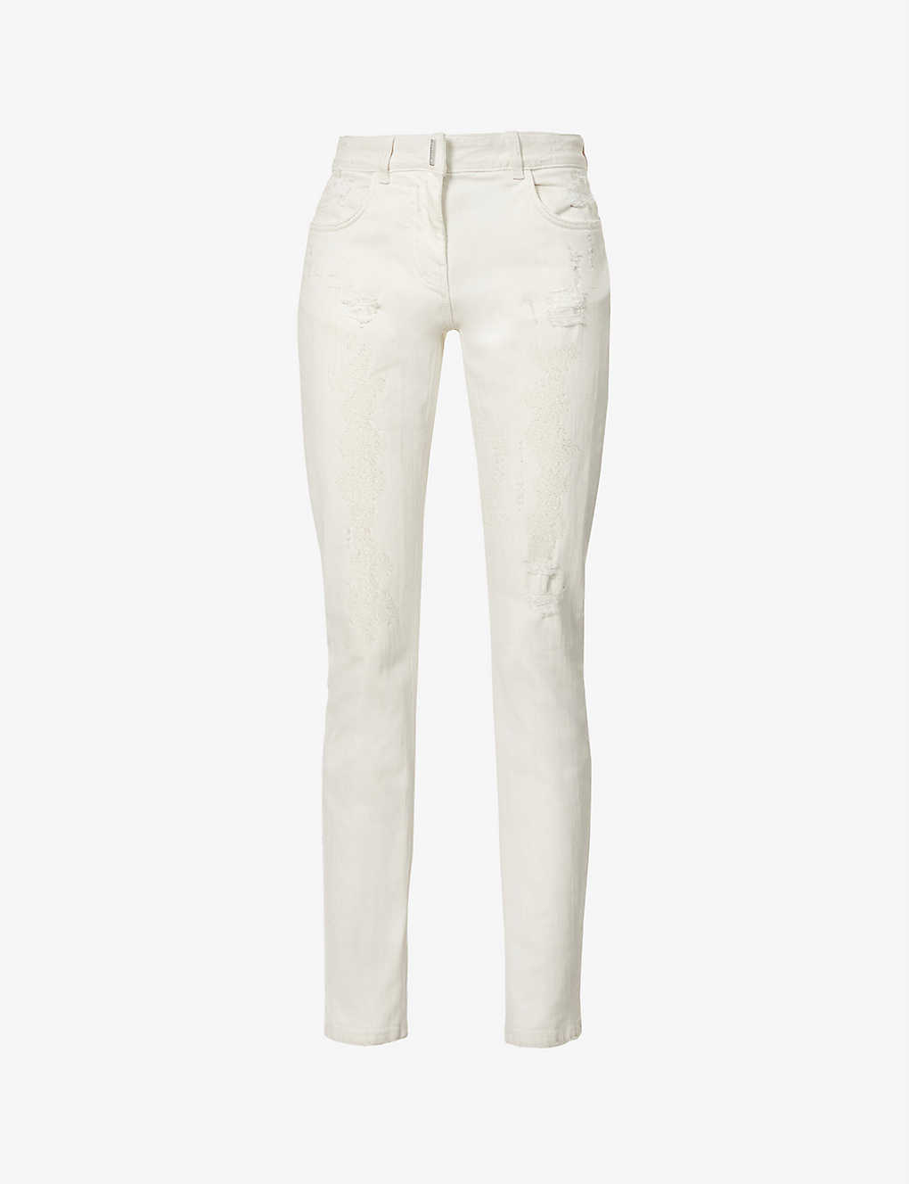 Distressed skinny mid-rise stretch-denim jeans(9254525)