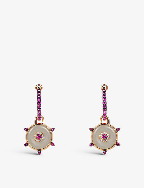 NADINE AYSOY: Celeste 18ct rose-gold, 0.07ct diamonds, 0.77ct pink sapphire and 9.75ct jade huggie earrings