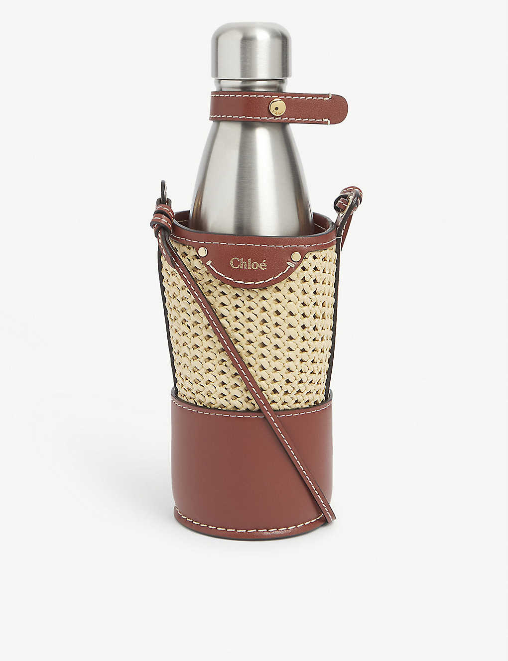 Fredy stainless-steel bottle and raffia and leather cross-body bag(9329577)