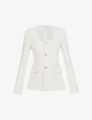 Scoop-neck structured-shoulder stretch-linen jacket(9339788)