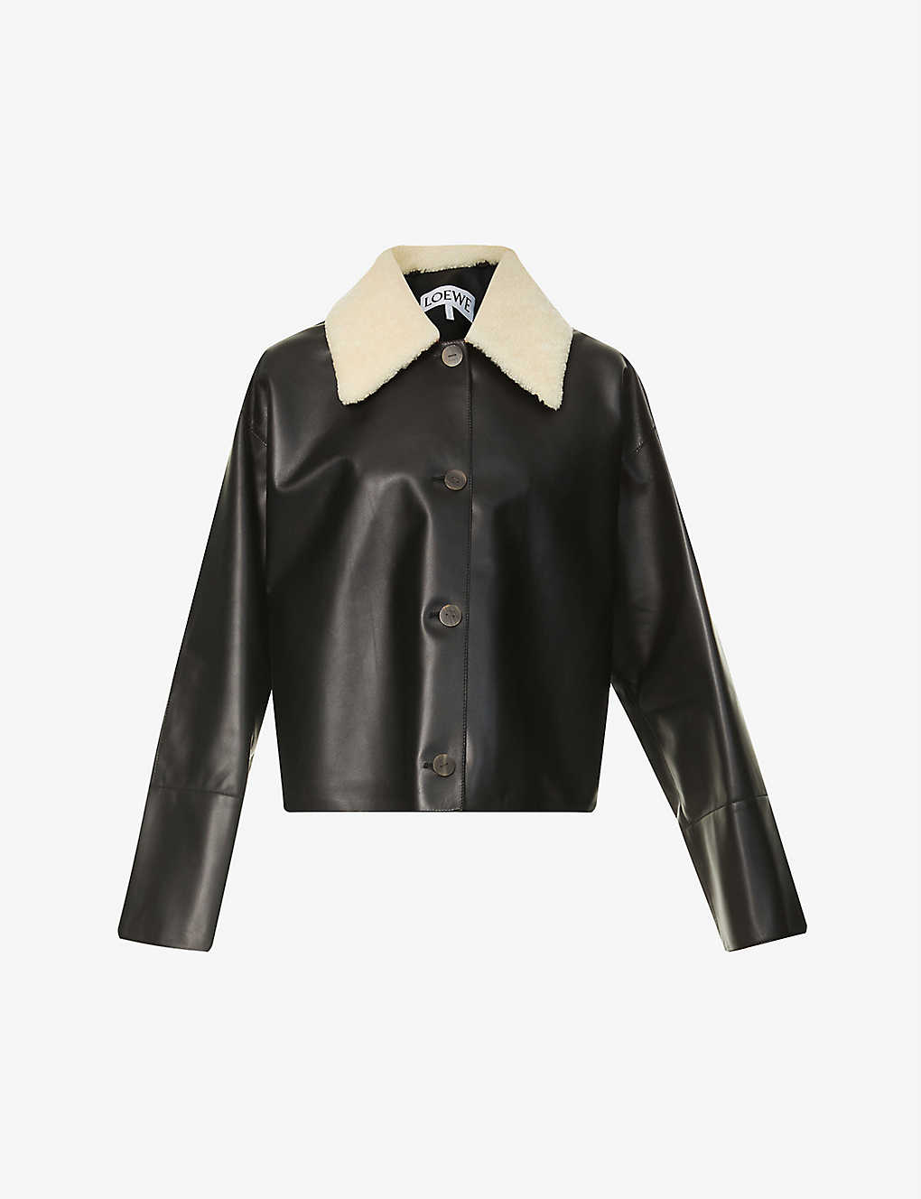 Shearling-trimmed leather jacket(9371950)