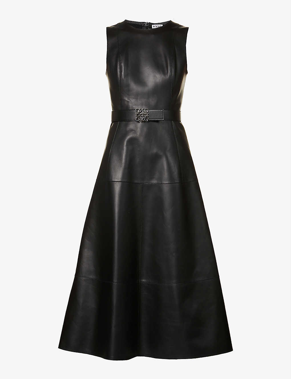 Sleeveless belted leather midi dress(9372301)