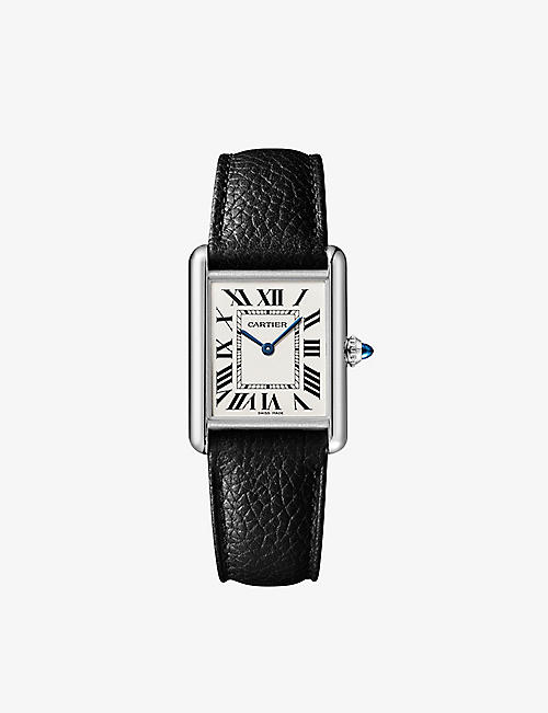 CARTIER: CRWSTA0041 Tank Must large stainless-steel and grained-leather quartz watch
