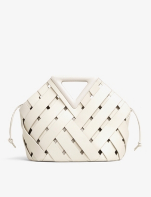 Point drawstring leather basket bag(9256004)