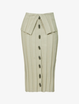 Kezra fold-over waist wool midi skirt(9375340)
