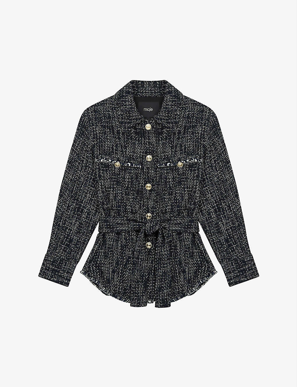 Belted tweed organic cotton-blend jacket(9349624)
