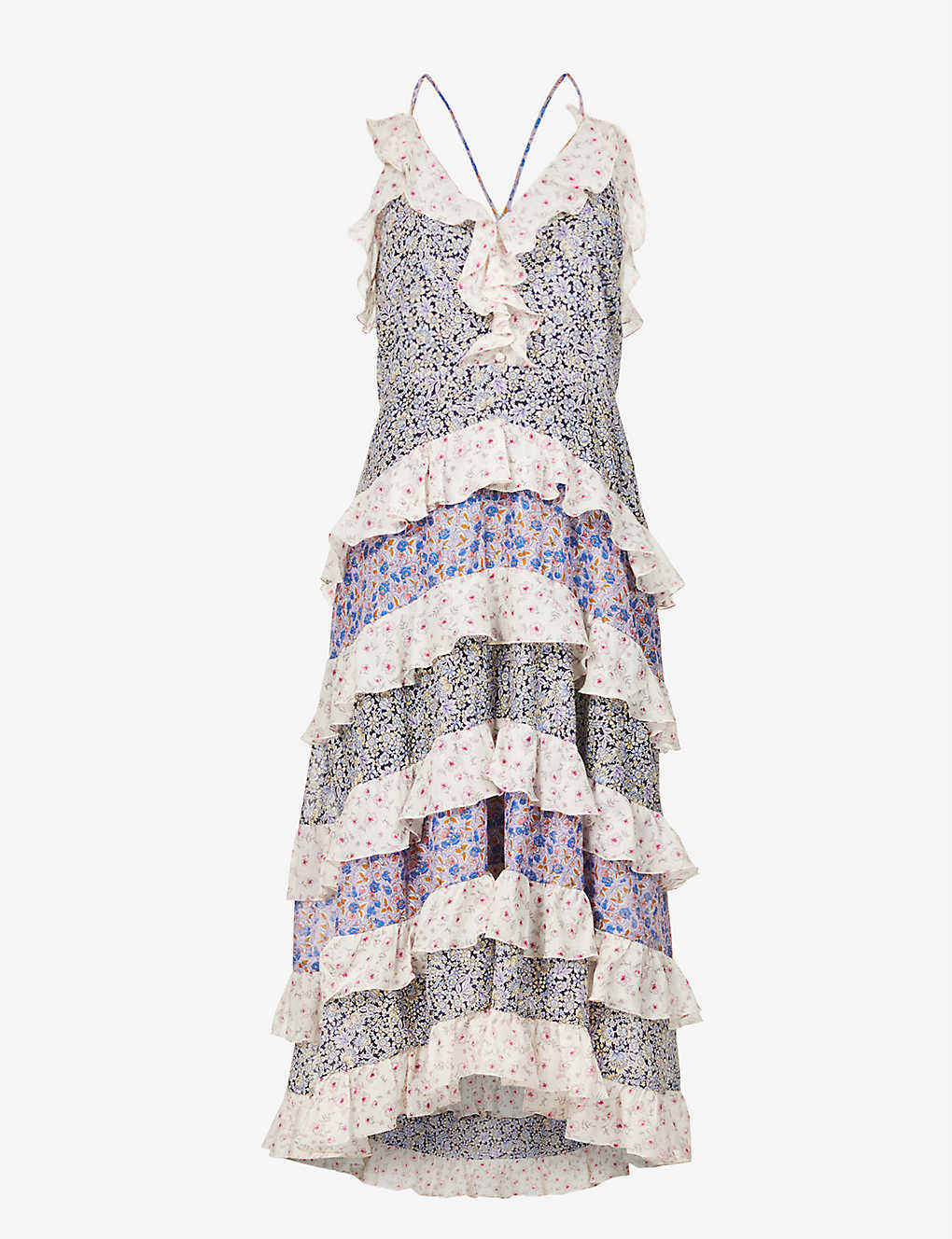 Rissola contrast floral ruffled cotton maxi dress(9343032)