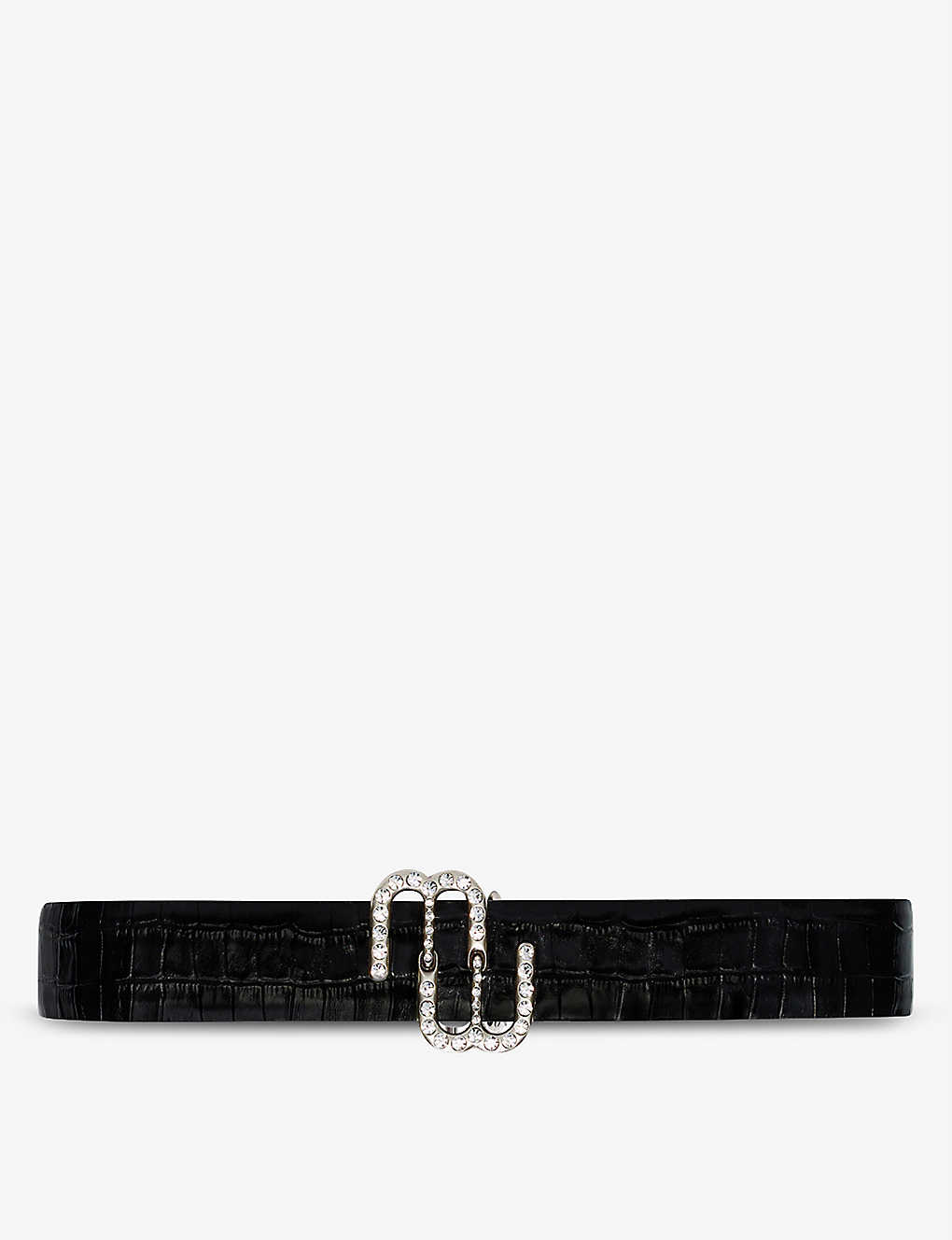 Logo and embellished-buckle croc-embossed leather belt(9405510)