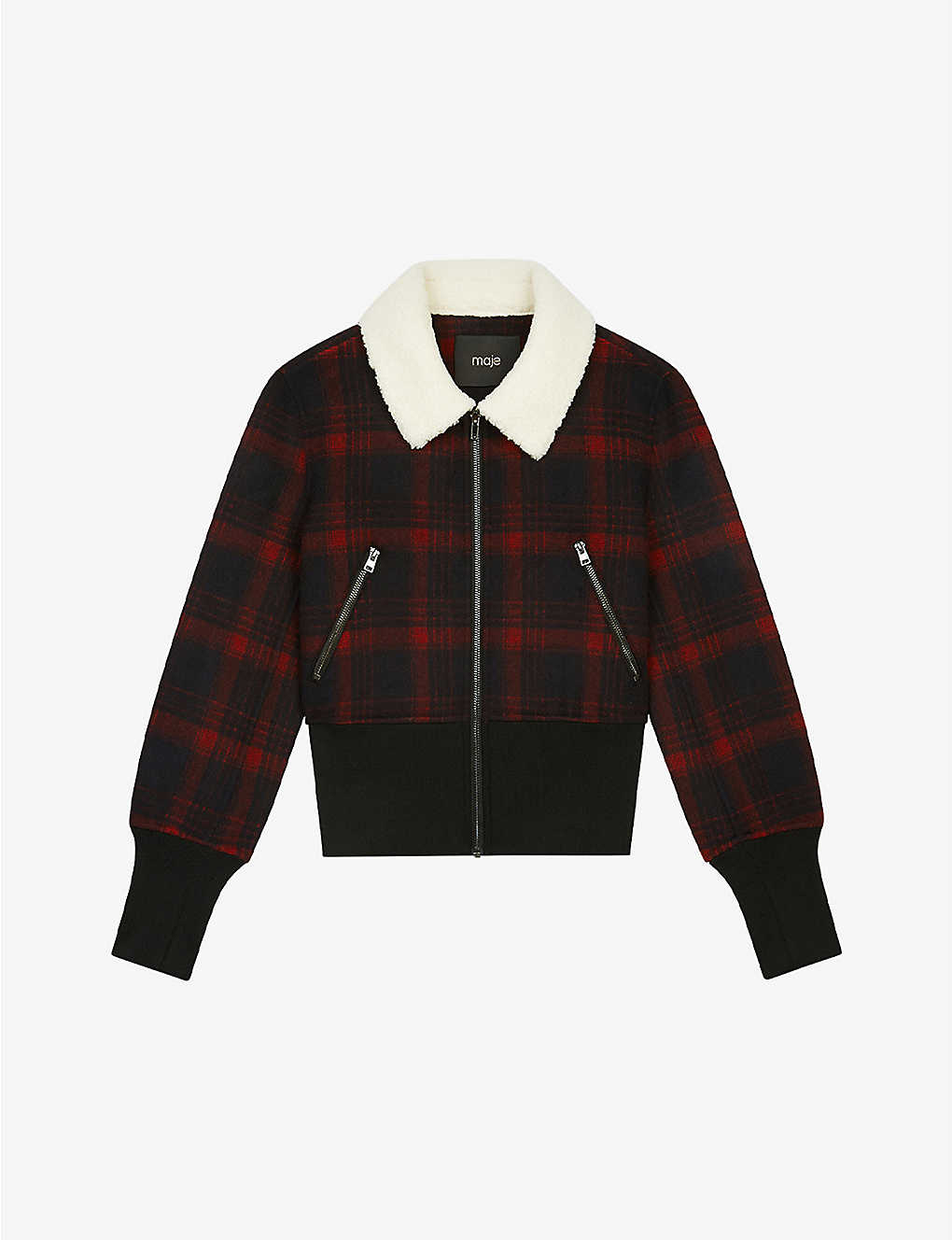 Faux fur-collar checked wool-blend jacket(9413854)