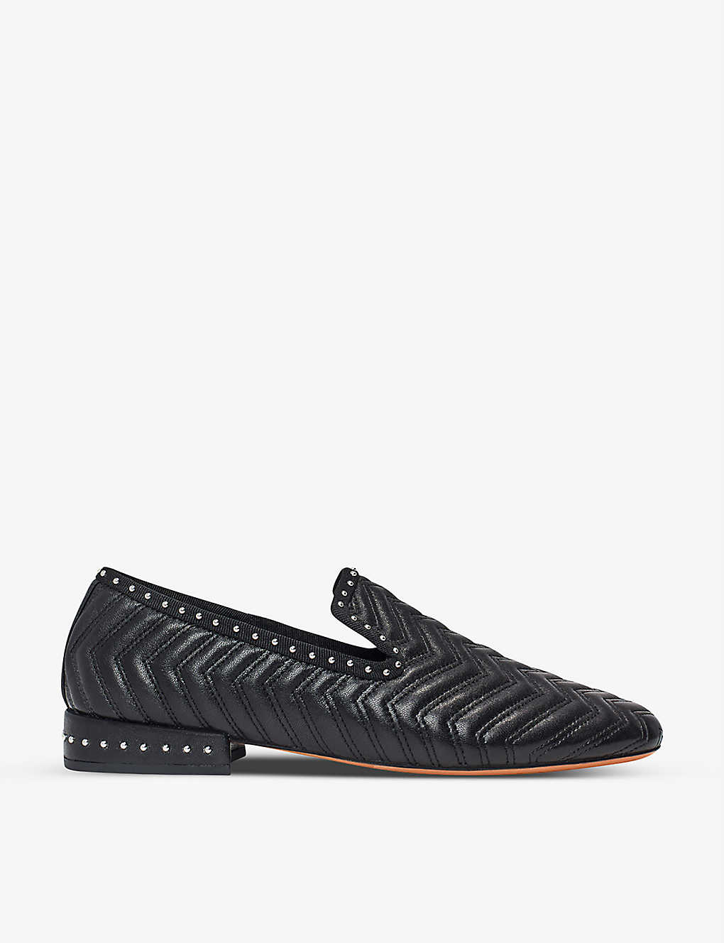 Studded wave-stitched leather slippers(9333172)