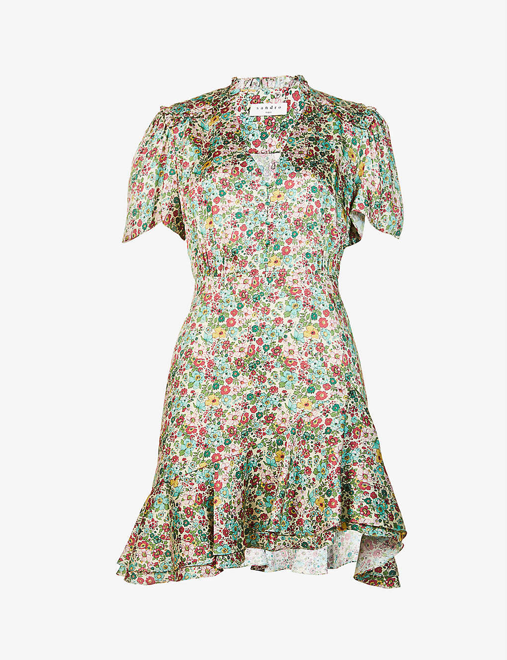 V-neck floral-print satin dress(9334014)