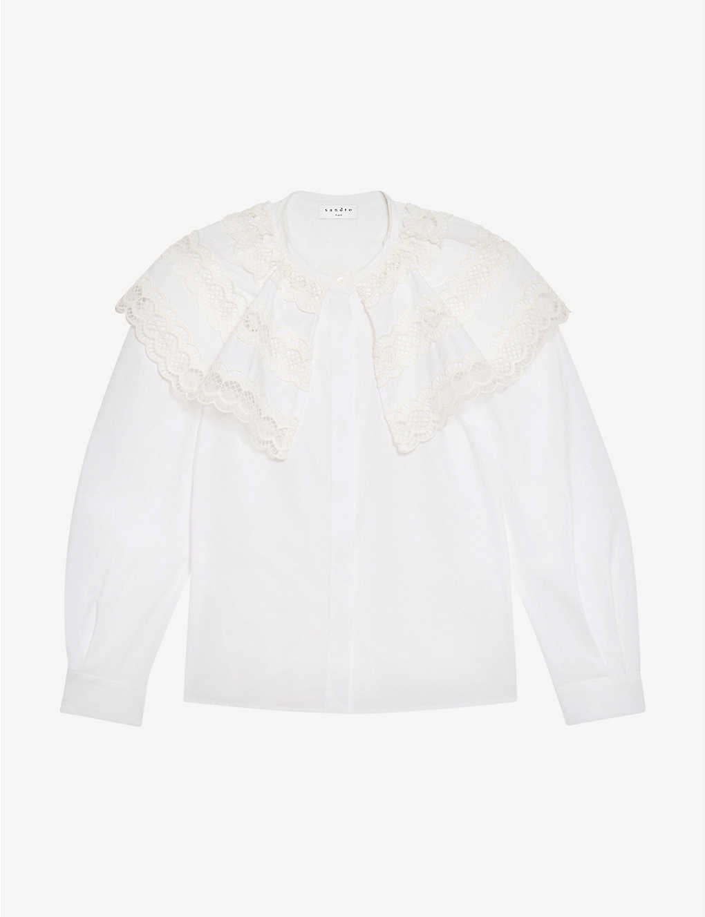 Ernesta ruffled lace trim cotton blouse(9291326)