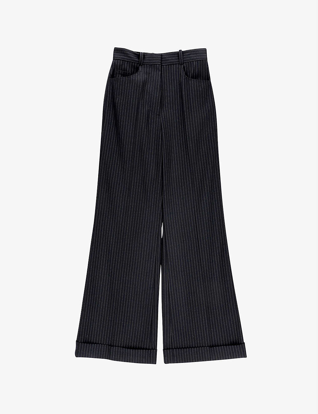Pinstripe wide-leg high-rise woven trousers(9403520)