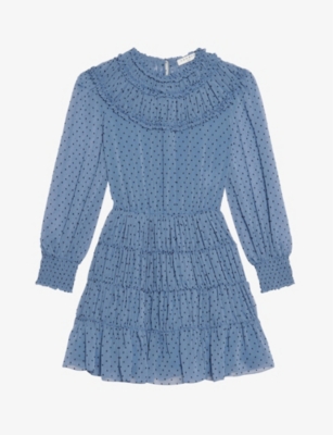 Ruffle spot-print woven mini dress(9341439)