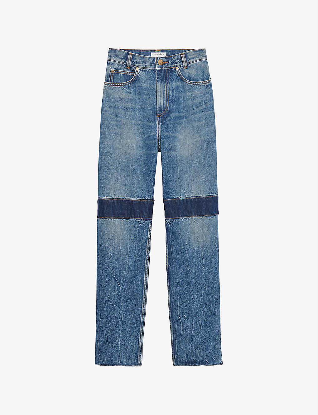 Knee-patch high-rise straight-cut denim jeans(9413512)