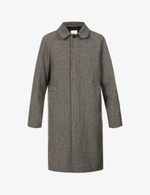 Houndstooth single-breasted wool-blend coat(9447799)