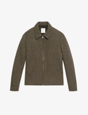 Houndstooth zip-through wool-blend jacket(9433287)