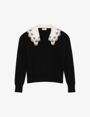 Lena poplin-collar V-neck wool and alpaca-blend sweater(9433250)