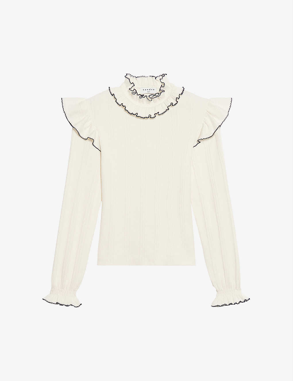 Viviane ruffled-trim stretch-cotton blouse(9468889)