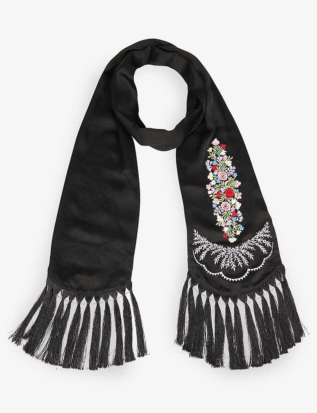 Viva embroidered silk-fringe scarf(9437208)