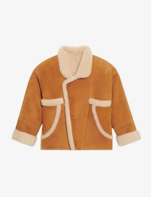 Royal wide-collar shearling and suede coat(9421031)