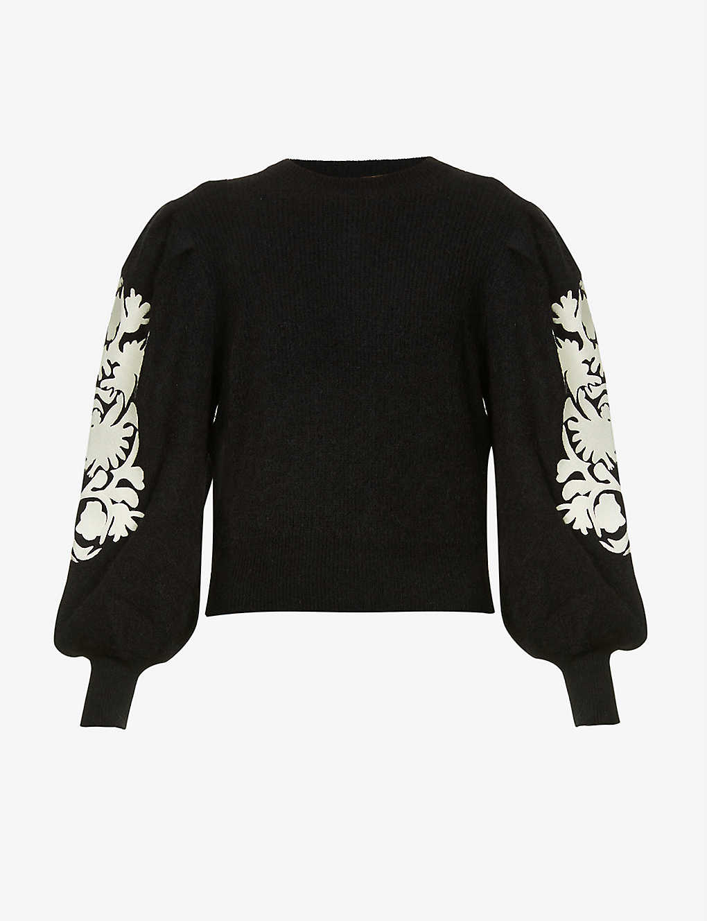 Embroidered puffed-sleeve knitted jumper(9430317)