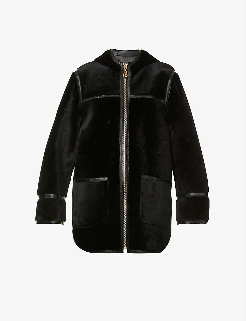 Reversible hooded shearling and leather coat(9433123)