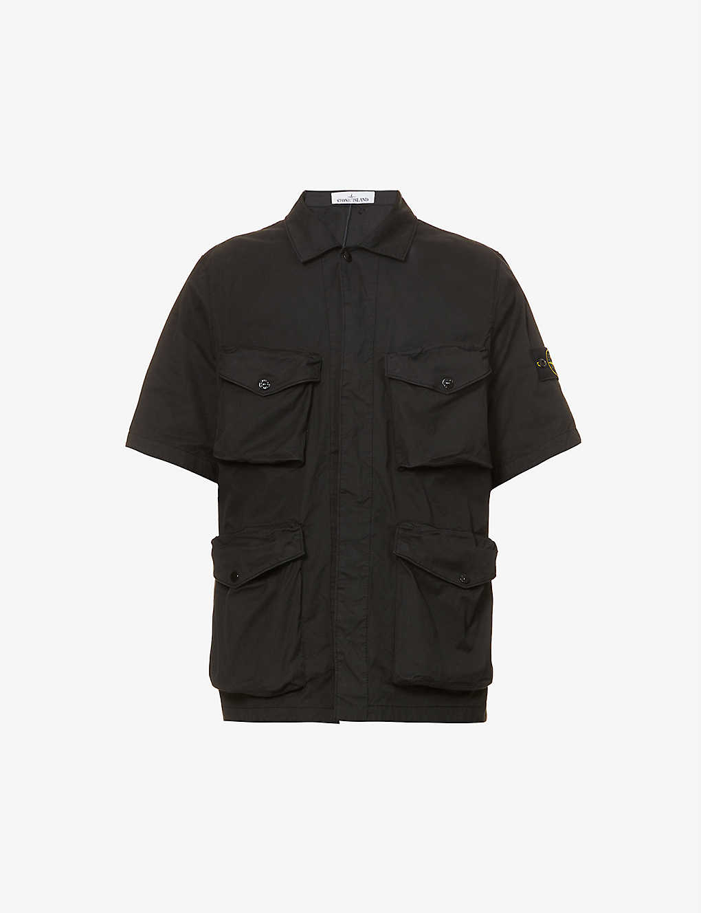 Brand-patch dropped-shoulder stretch-cotton shirt(9434361)