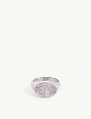 Fish Eye palladium-plated brass signet ring(9266096)
