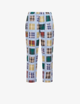 Madras patchwork wide-leg high-rise cotton trousers(9256045)