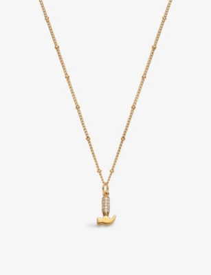 LA MAISON COUTURE: With Love Darling #8 Hammer 14ct gold-plated vermeil sterling-silver and zircon pendant necklace