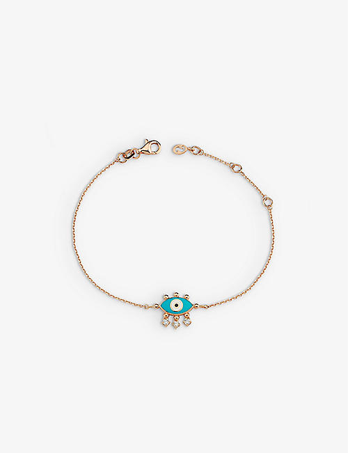 LA MAISON COUTURE: Selda Jewellery Evil Eye 14ct rose-gold, 0.08ct diamond and enamel bracelet