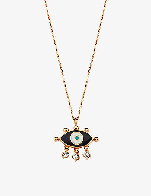 LA MAISON COUTURE: Selda Jewellery Evil Eye 14ct rose-gold, 0.08ct diamond and enamel pendant necklace