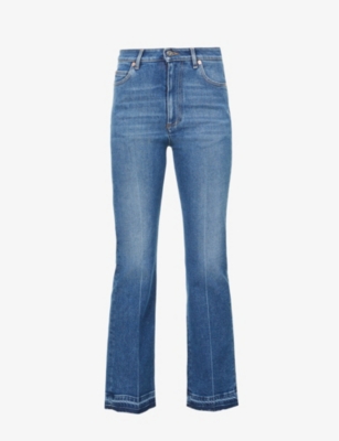Raw-hem straight-leg high-rise stretch-denim jeans(9321504)