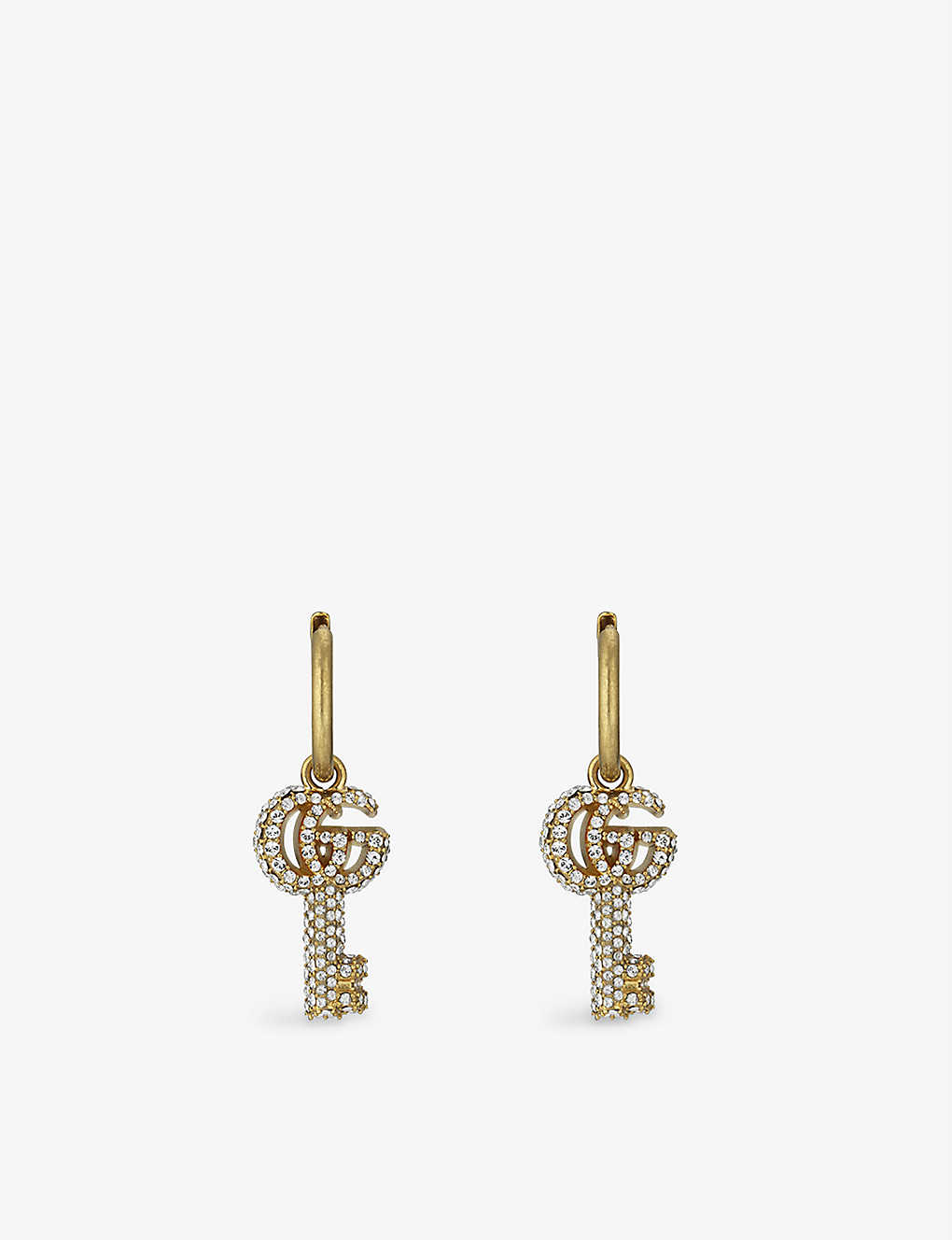 Double G Key gold-tone brass and crystal hoop earrings(9281513)