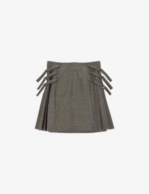 Yolanda houndstooth-check wool-blend skirt(9446868)