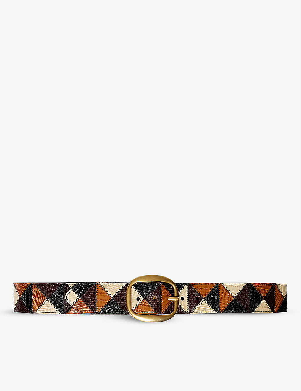 Patchwork lizard and croc-embossed leather belt(9461512)