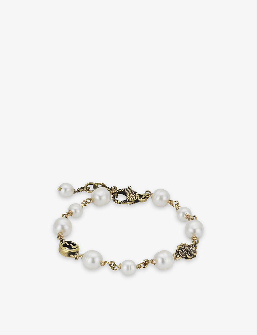 G-flower glass pearl and gold-toned metal bracelet(9281523)