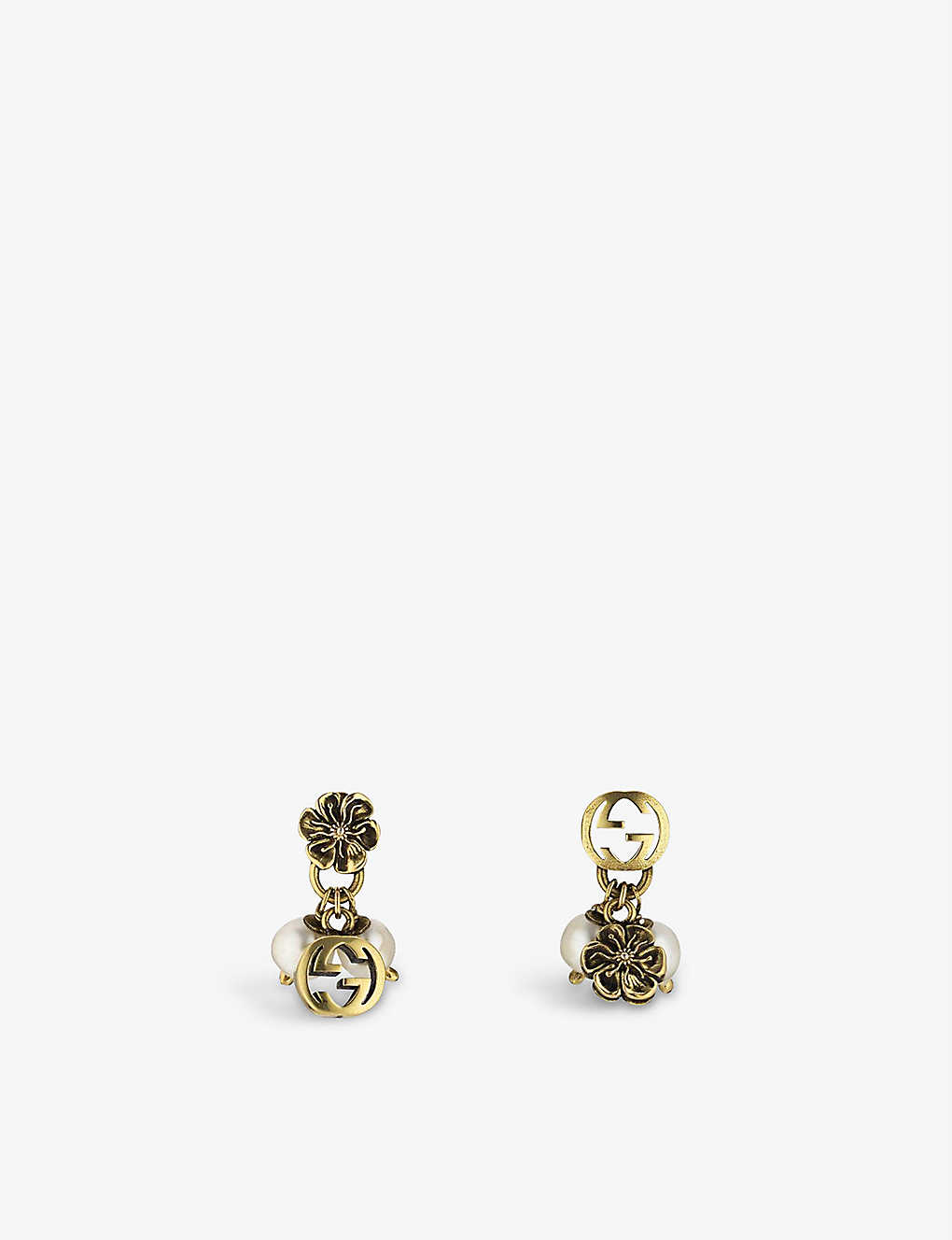 Interlocking GG glass pearl and gold-toned metal earrings(9367494)