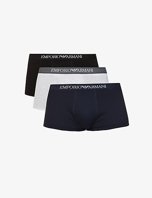 EMPORIO ARMANI: Logo-print stretch-cotton trunks pack of three