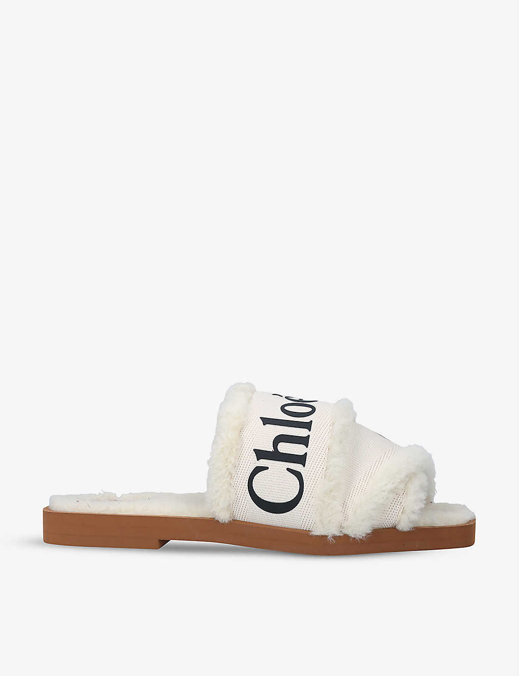 Woody shearling-trim canvas mules(9394491)