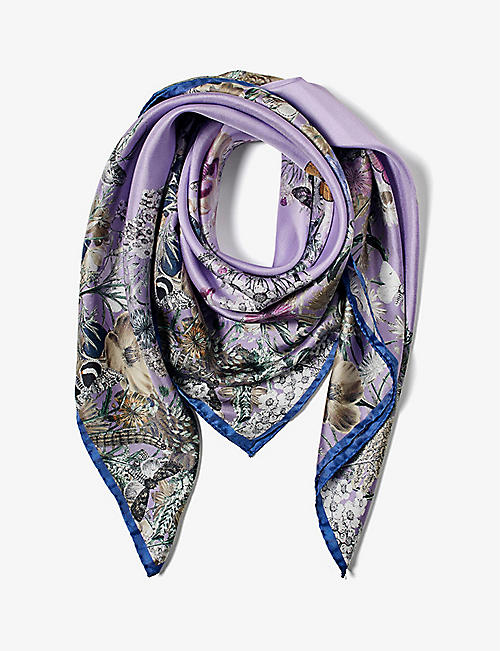 ASPINAL OF LONDON: Ombre 'A' floral-print silk scarf